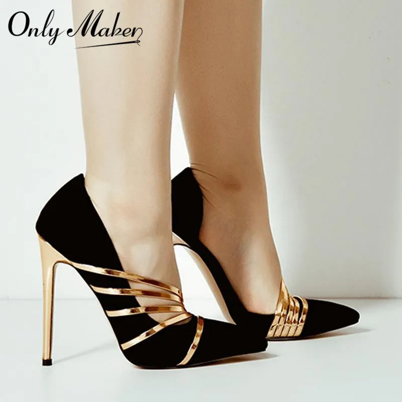 Only maker Frauen 12cm spitzen Zehen Stiletto dünne High Heel sexy Pumps mit Gold Pumps