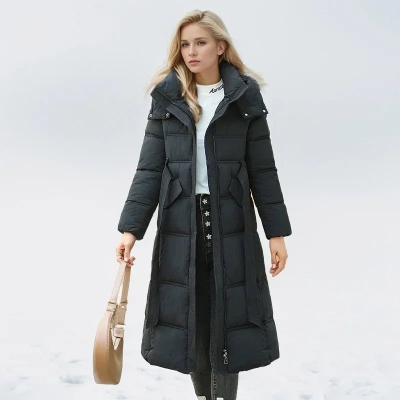 2024 neue Winter Frauen lange Parkas Taschen dicke warme Kapuze Daunen Baumwoll mantel weibliche lose Puffer Jacken wind dichten Schnee mantel