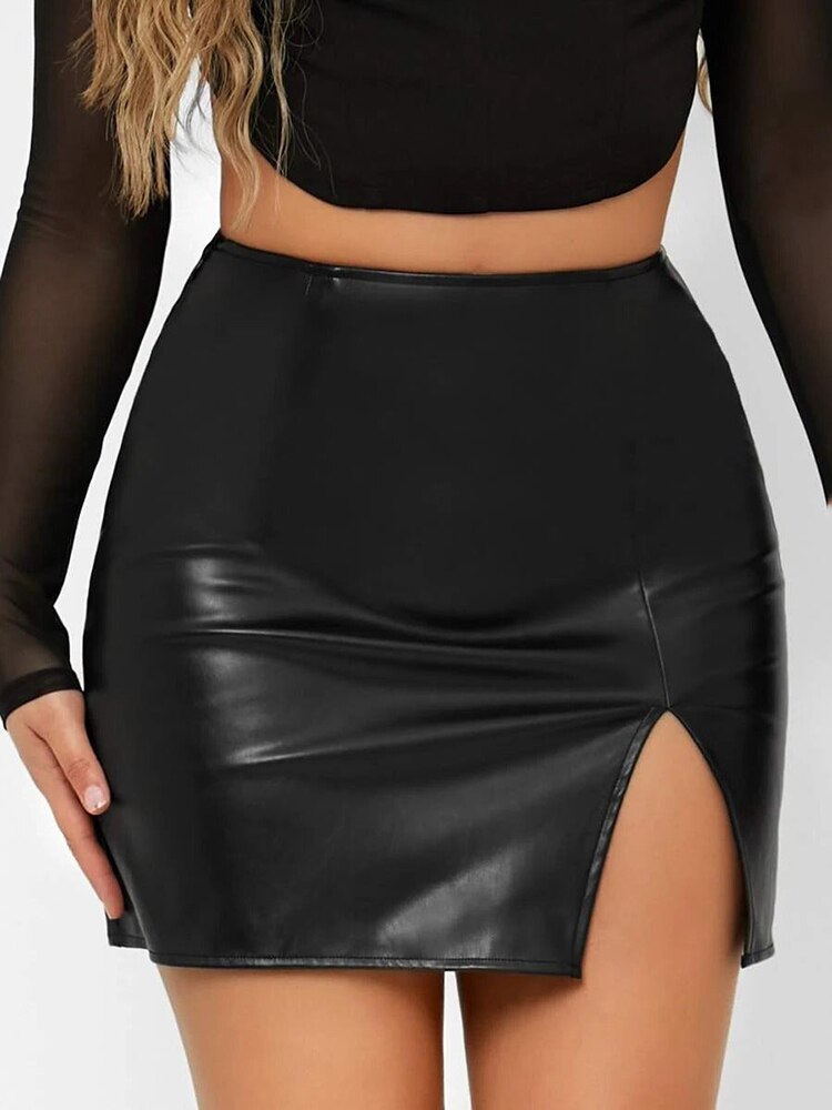 Women Sexy Matte Leather Short Mini Skirt Plus Size 4XL Side Split Summer Bodycon Skirt Fashion Party Clothing Clubwear Custom