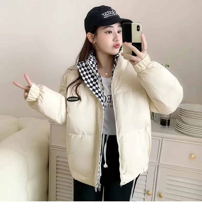 2024 Winter Daunen Baumwolle losen Mantel Frauen gepolsterte Jacke Herbst Frau solide dicke warme Puffer Parkas schwarz weiß Overs ize Outwear