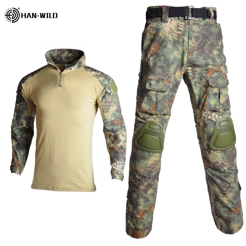 HAN WILD Tactical Suit Military Uniform Training Suit Combat Camouflage Hunting Shirts Cargo Pants Paintball Hiking Clothes Sets