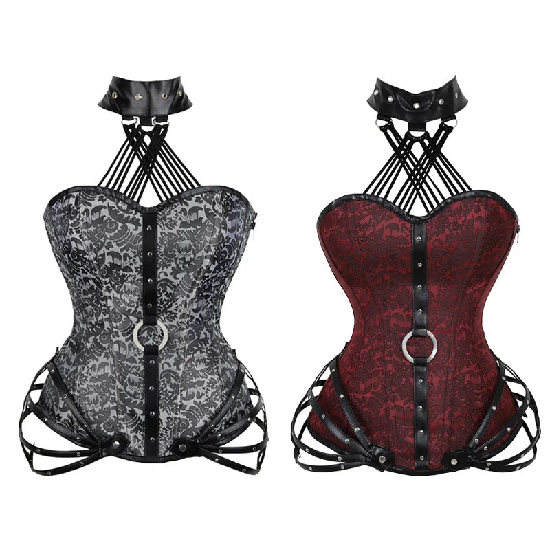 ROSEGAL Plus Size Damen Gothic PU Leder Korsett, Strappy Overbust Unterwäsche, Bauch kontrolle und Gewichts verlust Korsett Oberteile