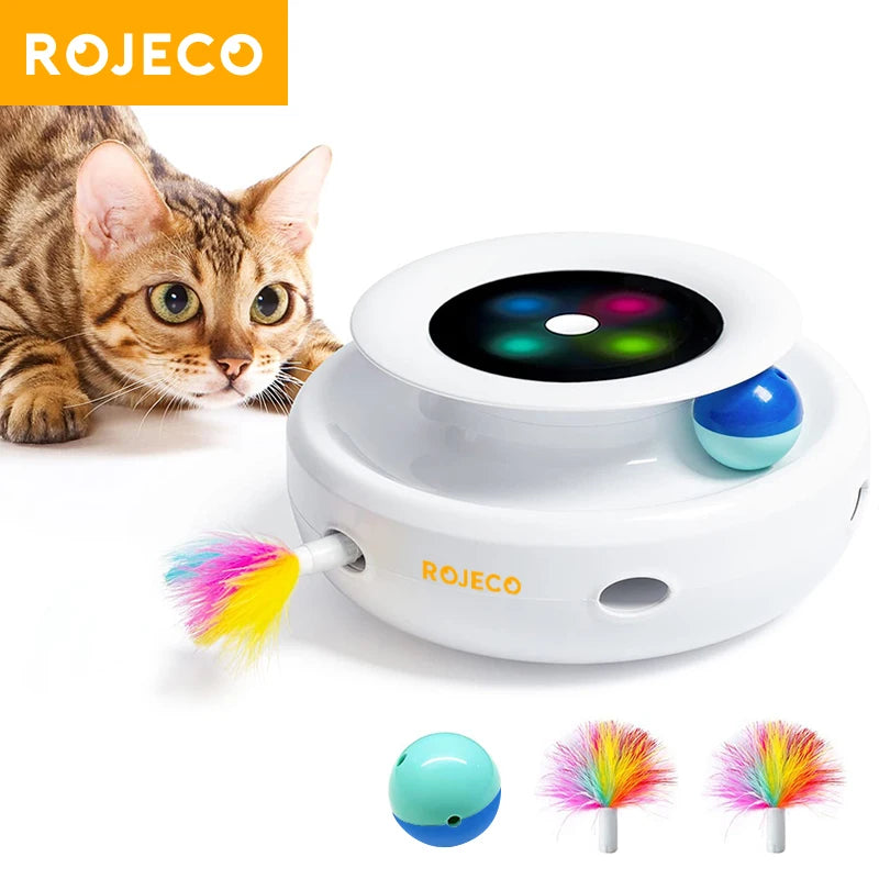 Rojeco 2 in 1 interaktive elektronische Haustier Spielzeug Smart Rolling Ball für Katzen wiederauf ladbare Feder Staub tuch Katzen spielzeug mit Ersatz