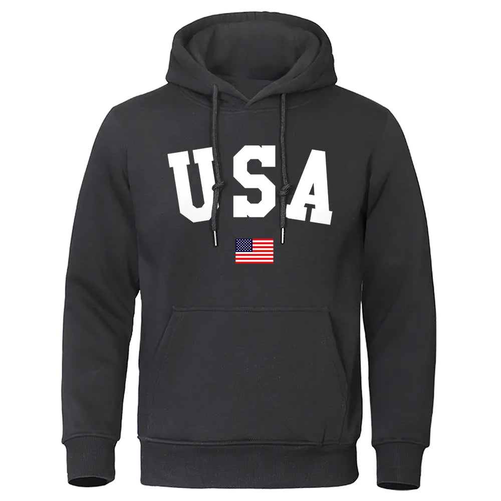 Capital Usa And Flag Of The United States Men Sweatshirt Japan Anime Clothes Autumn Loose Hoodies Fashion Pocket Warm Pullovers