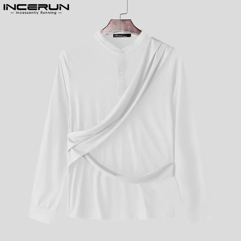 INCERUN Tops 2024, amerikanischer Stil, Herrenmode, Dekonstruktion, Spleißen, Hemden, lässige Streetwear, solide, langärmelige Reversbluse