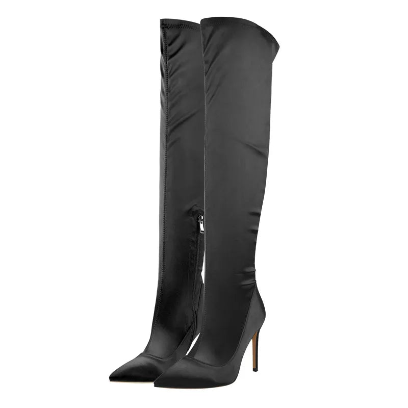 Onlymaker Über Die Knie Frauen Spitz Seite Zipper Patent Leder Dünne High Heels Concise Sexy Party Herbst Winter Stiefel