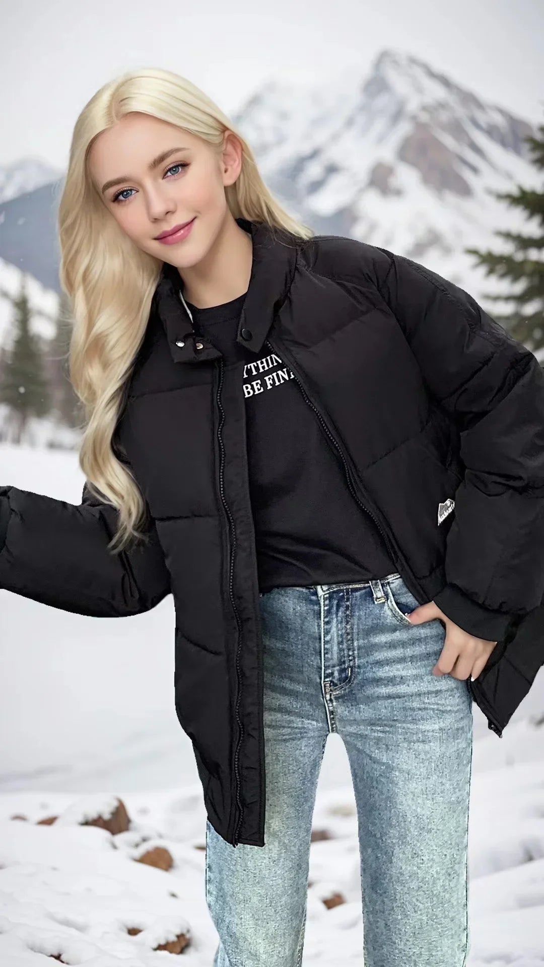 Süße Frau Daunen Baumwoll mantel Winter jacke warm lose koreanische Mode Stand Kragen Reiß verschluss 2024 neue weibliche Puffer jacke gepolstert