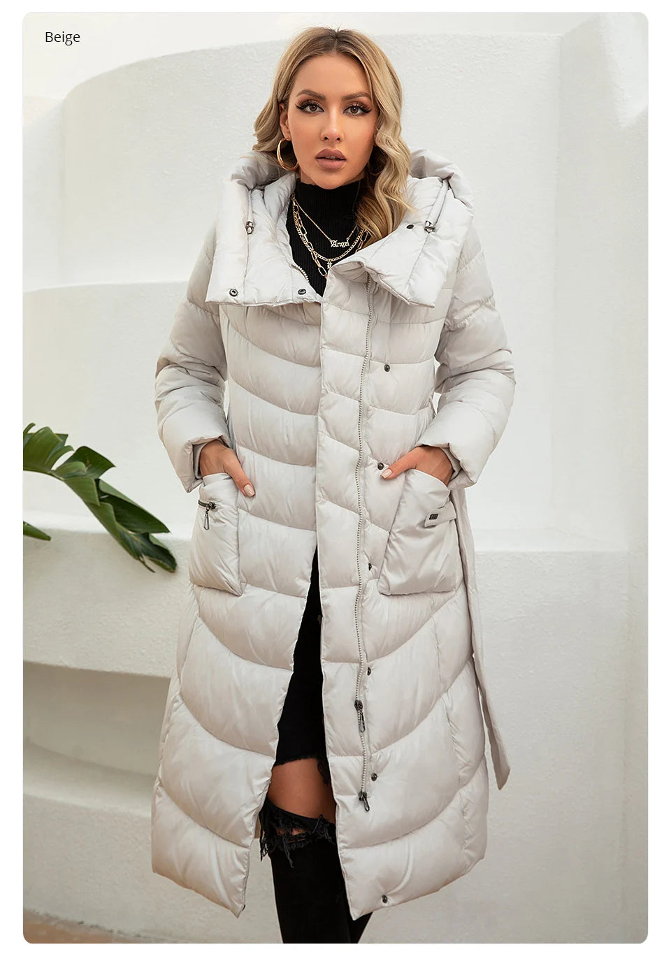 Gasman Mode Parkas Frauen lässig Kapuze Taschen gürtel Frauen Daunen jacke weibliche Mäntel Outwear