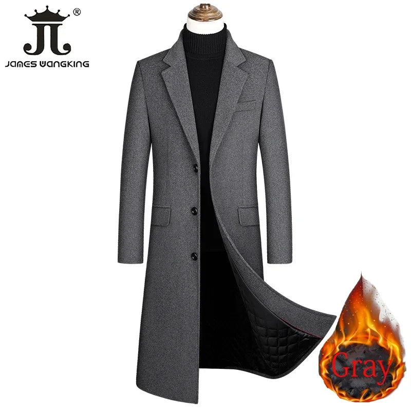 2024 Herbst und Winter Boutique Wolle schwarz grau klassisch einfarbig dicke warme Herren extra lange Wolle Trenchcoat Herren jacke