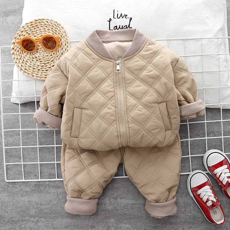 Herbst Winter Baby Jungen Kleidung setzt Kinder Baumwolle gepolsterte Reiß verschluss Mantel Hose 2 Stück Outfits 1 2 3 4 Jahre Kinder Trainings anzug Anzüge