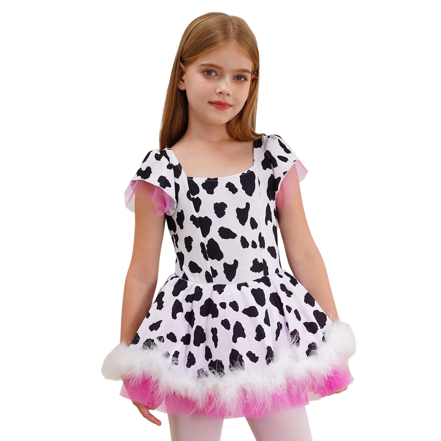 Kinder Cowgirl Kostüm Mädchen Kuh druckt Kurzarm Plüsch Tutu Kleid Trikot für Halloween Western Rodeo Dress Up Party Karneval