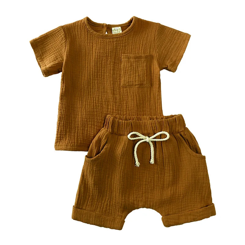 3 6 9 12 18 24 36 Monate Baby Jungen Kleidung setzt Sommer bequeme Baumwolle Leinen Tops und Shorts 2 Stück Kinder passt Neugeborenen Kleidung