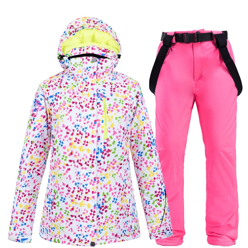 Winter Frauen Ski Anzug Thermische Ski Jacke Hosen Set Winddicht Wasserdicht Snowboarden Jacke Weibliche Ski Anzüge Schnee Mantel