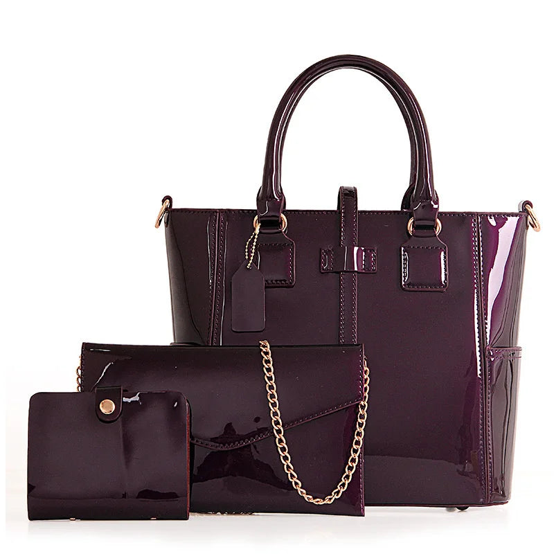 TRAVEASY 2023 Ladies Bag Three-Piece Set Mother Bag PU Fashion Women's Handbag Shoulder Women Bag Bright Leather Card Bags New