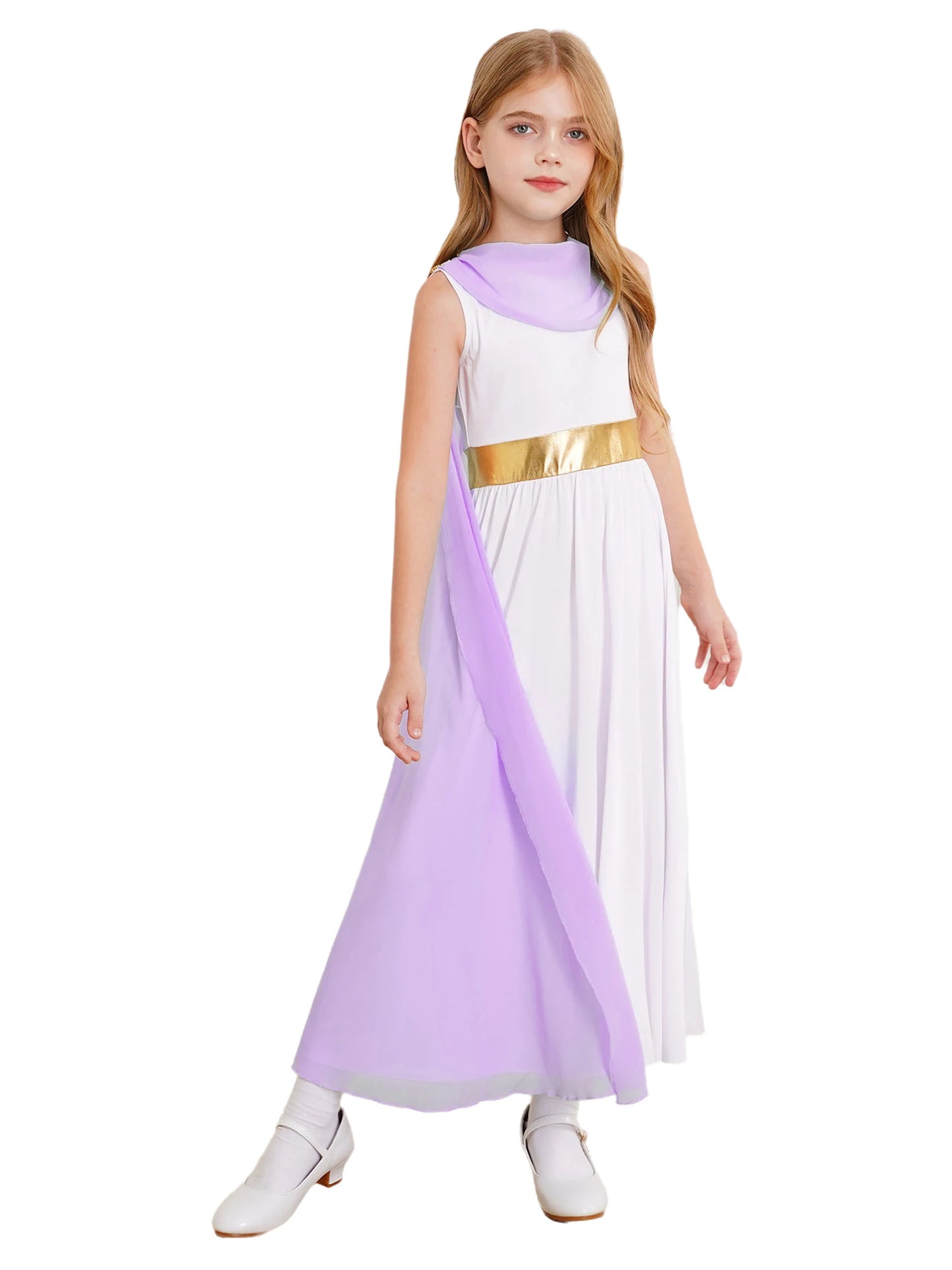 Kids Girls Roman Toga Costume Ancient Greek God Mythos Philosopher Nobility Cosplay Dress Up for Halloween Role Play Party