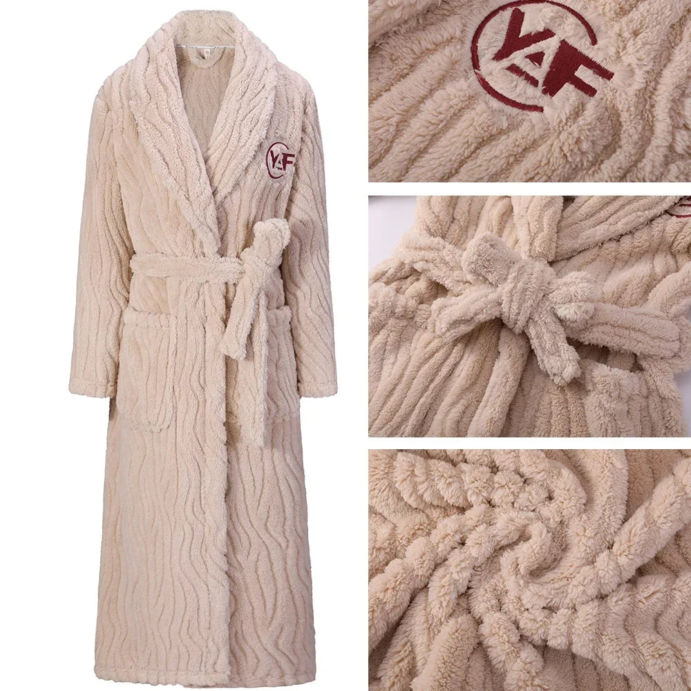 Verdicken männer Flanell Kimono Bademantel Kleid Winter Plus Größe Paar Nachtwäsche Lange Robe Lose Korallen Fleece Homewear Loungewear