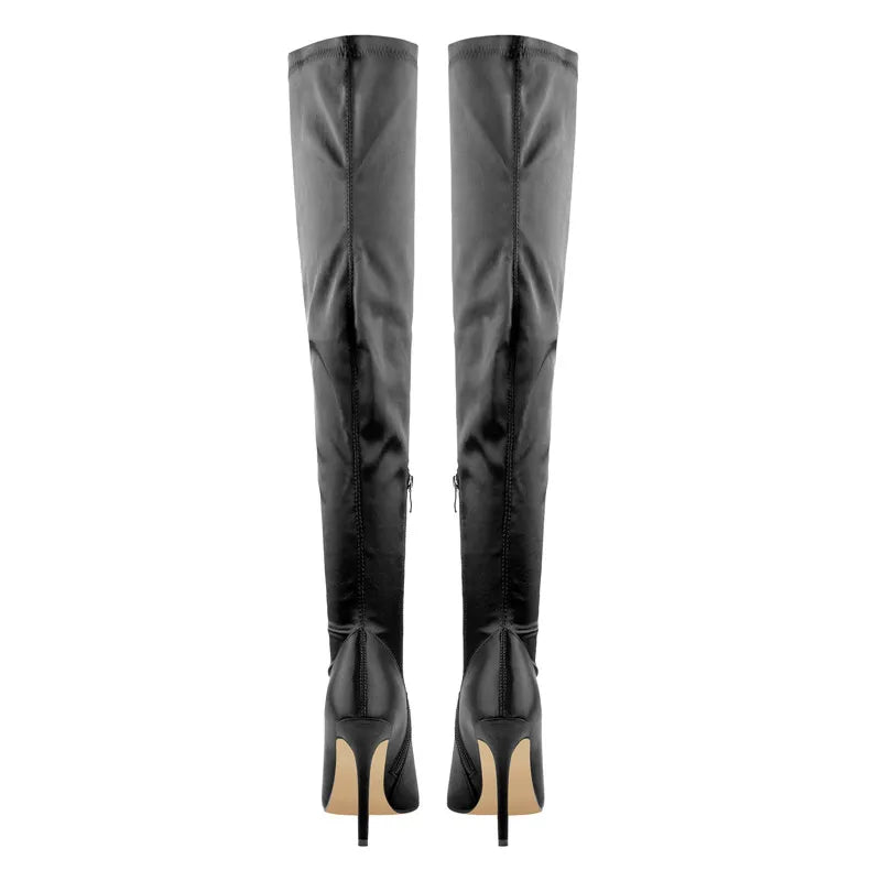 Onlymaker Über Die Knie Frauen Spitz Seite Zipper Patent Leder Dünne High Heels Concise Sexy Party Herbst Winter Stiefel