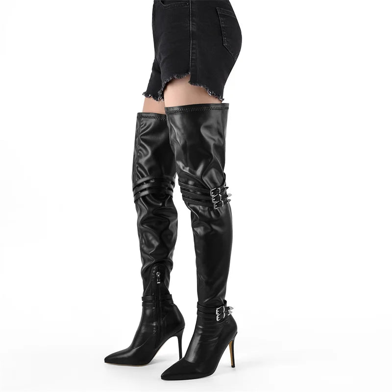 Only maker Frauen spitzen Zehen weiß über dem Knie Stretch stiefel große dünne High Heel Frau Stiletto Oberschenkel Stiefel