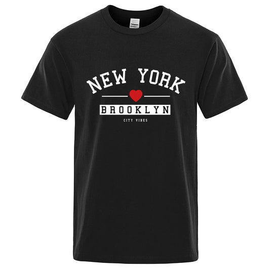 New York Brooklyn City Vibes Letter Clothes Men Creativity Cotton T-Shirt Fashion O-Neck T-Shirt Breathable Oversize Tops Summer