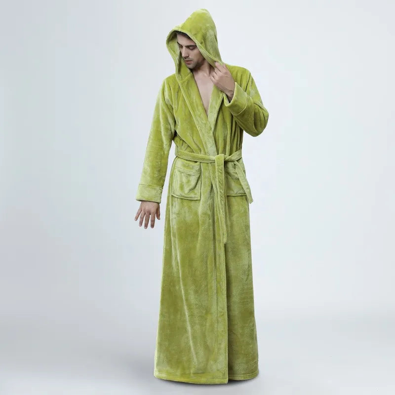 Herren Winter Bademantel Mit Kapuze Roben Lange Nachtwäsche Warme Plüsch Schal Dusche Robe Nacht Kleid Homewear Pyjama Mann Kleidung für Schlaf