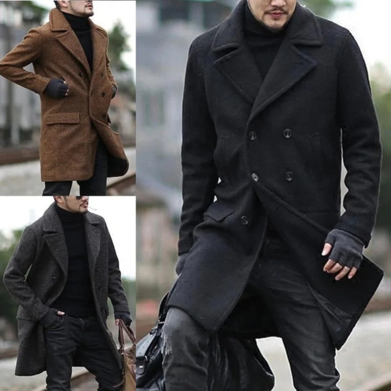 Neue Herren jacken lässig eingesteckte männliche Kleidung Woll mischung gefütterte Revers kleidung zweireihige elegante Overoats für den Frühling Winter