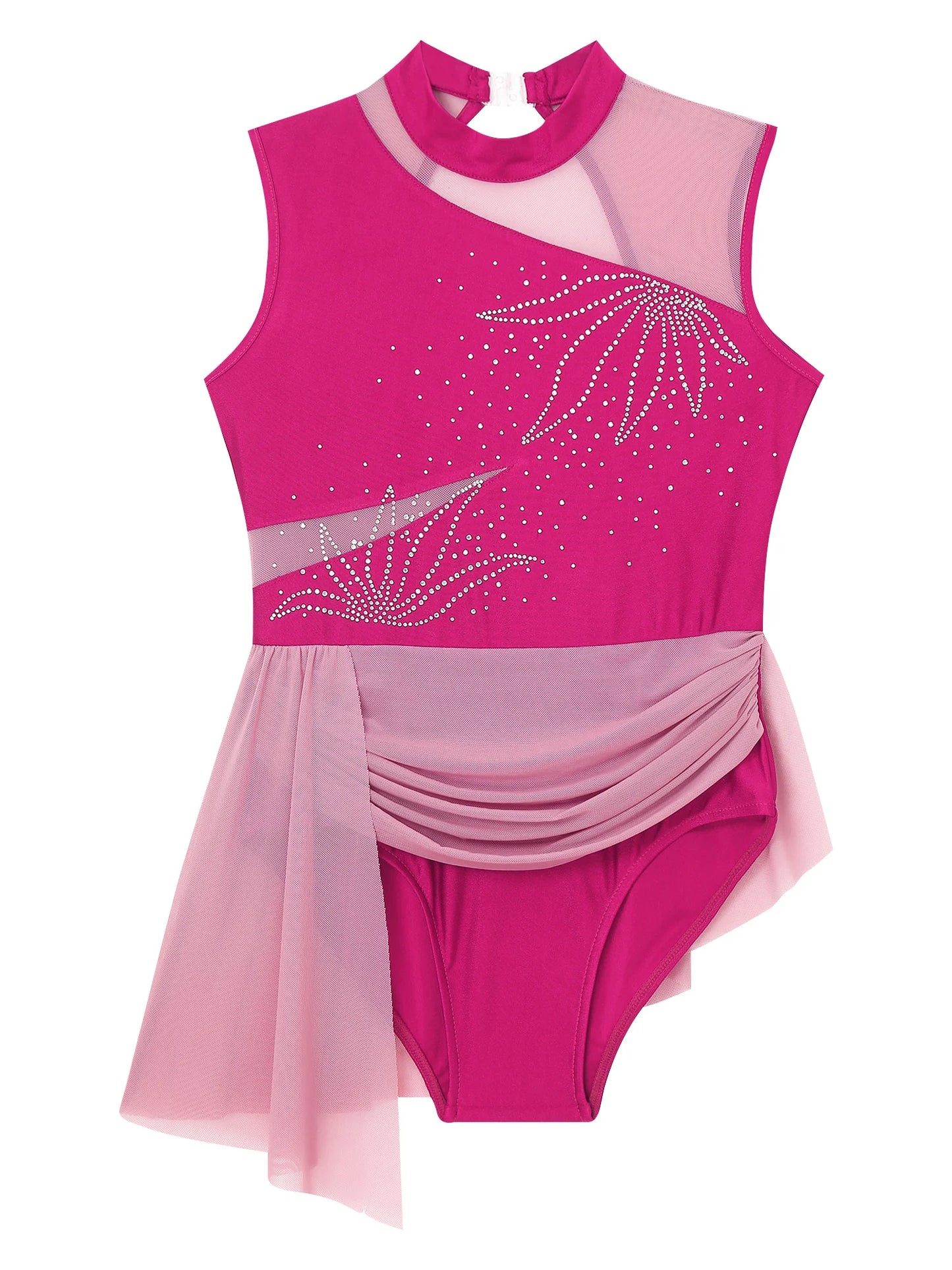 Kinder Mädchen Glitzer Strass Blumen Ballett Tanz unregelmäßiges Kleid Rocked Trikot Gymnastik Bodysuit Ballerina Dance wear