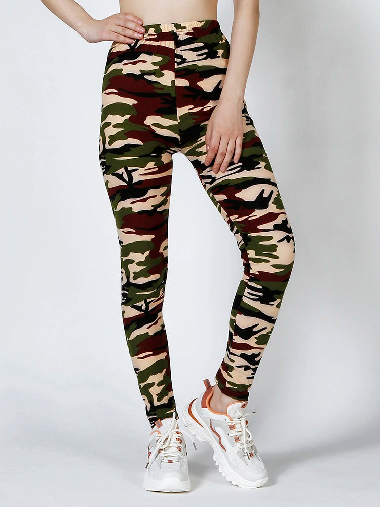 CUHAKCI Camouflage Printed Women Leggings Fitness Leggins Gym High Elastic Skinny Army Green Jegging Sport Pencil Pants New