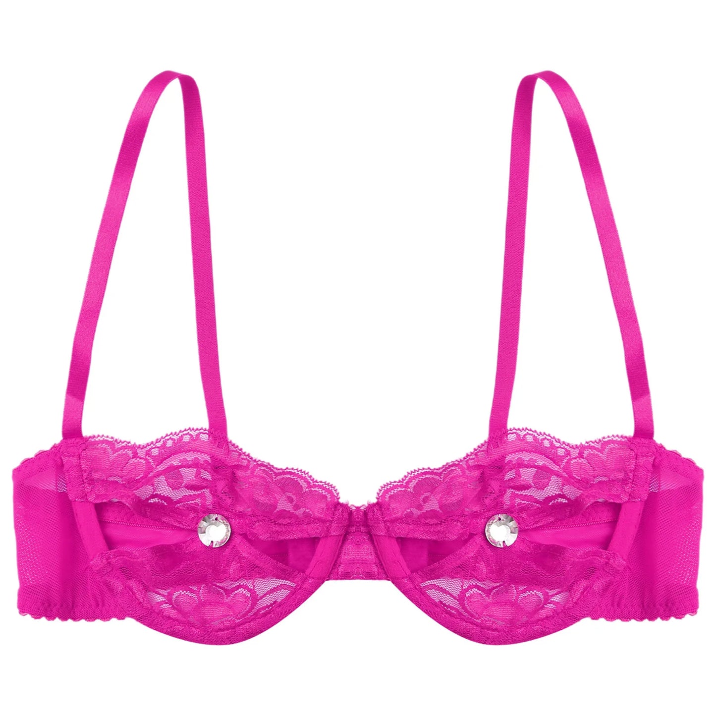 Frauen Blumen Spitze Dimond Nippel BH Top Bügel ausschnitt vorne ungefüttert Push-up Balcon ette Dessous Unterwäsche Top