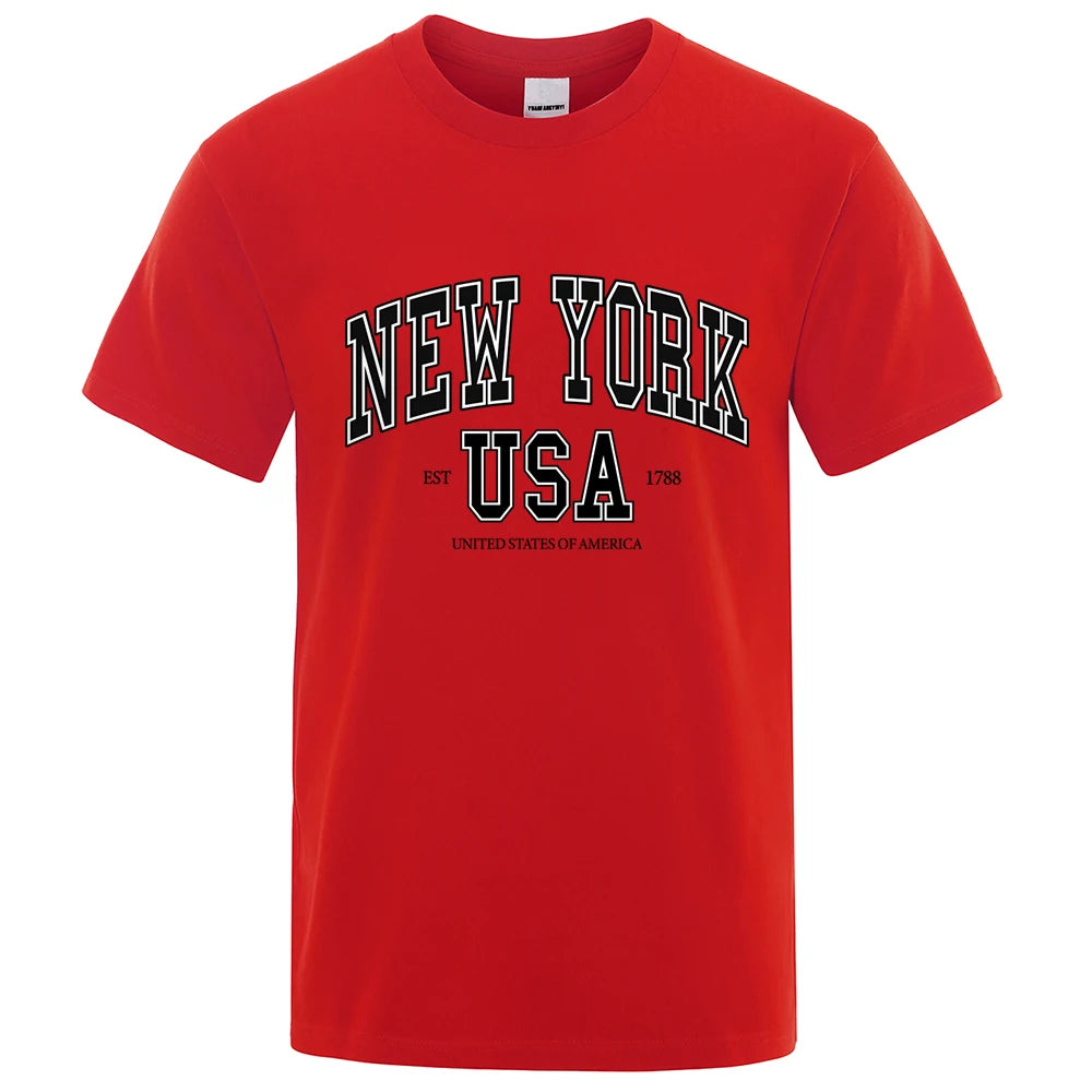 New York Usa Est 1788 Street City Letter Tops Men O-Neck Shirt Summer Loose Clothing Cotton Oversize Luxury Tshirt Hip Hop Tops