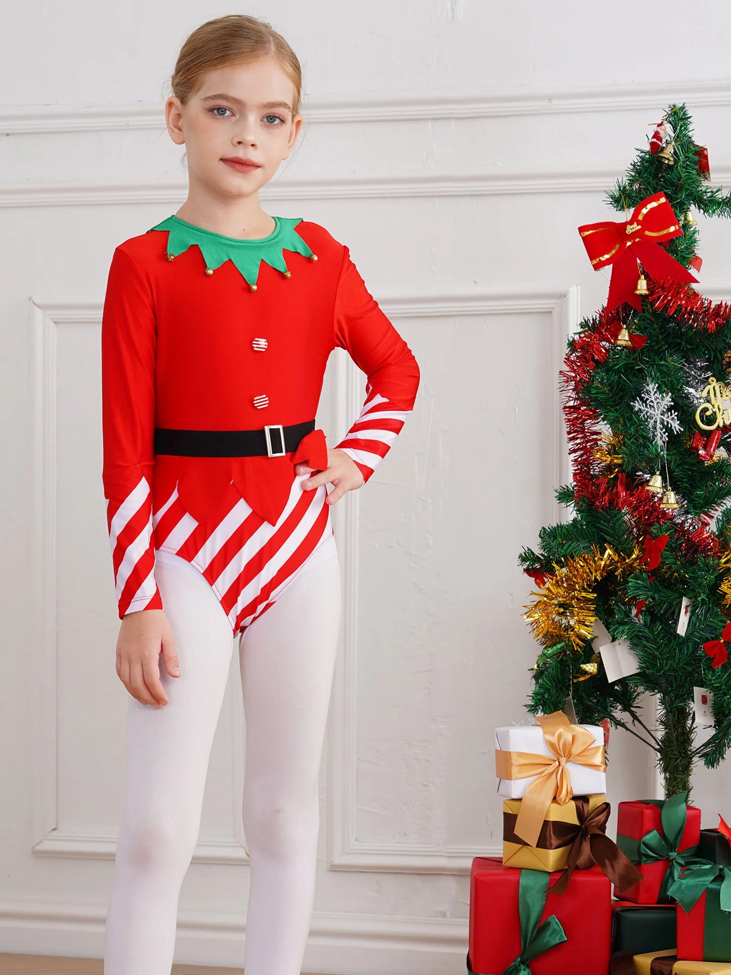 Kinder Mädchen Weihnachten Tanz Trikots sportliche Gymnastik Bodysuit Santas Helfer Weihnachten Party Urlaub Bühne Performance Kostüm