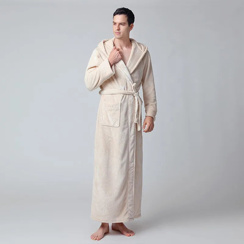 Herren Winter Bademantel Mit Kapuze Roben Lange Nachtwäsche Warme Plüsch Schal Dusche Robe Nacht Kleid Homewear Pyjama Mann Kleidung für Schlaf