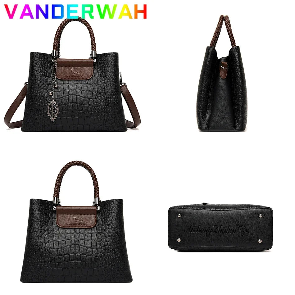 Echte Marke Leder 3 Schichten Alligator Umhängetasche für Frauen Weibliche Schulter Messenger Sac Luxus Designer Damen Handtaschen