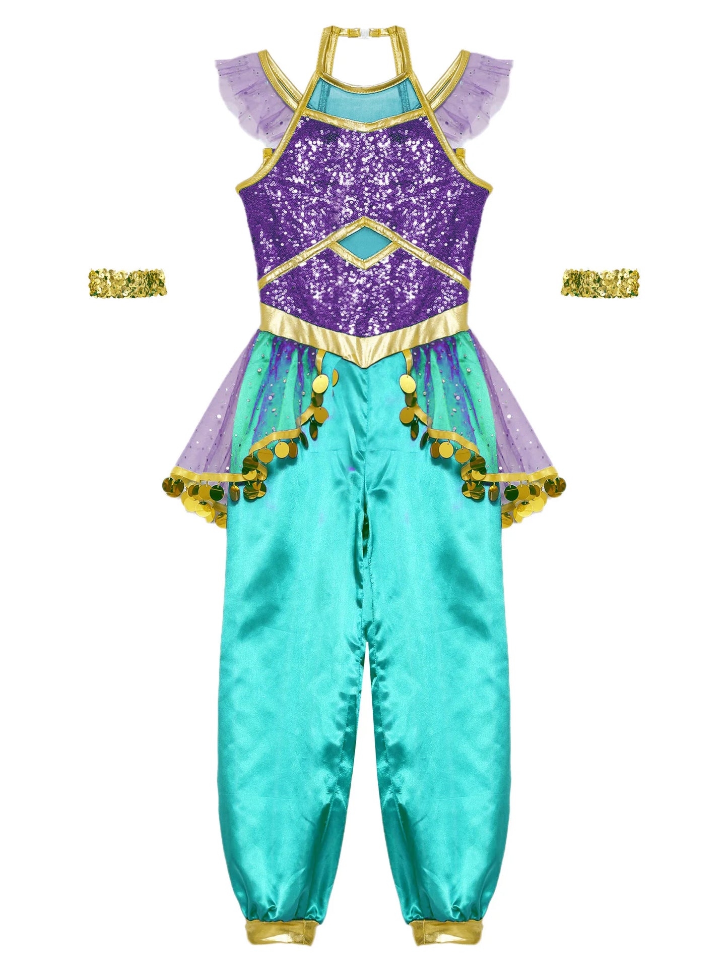 KIds Girls Arabian Princess Costume Indian Bollywood Belly Dance Jumpsuit Halloween Party Fairy Tale Pretend Play Fancy Dress