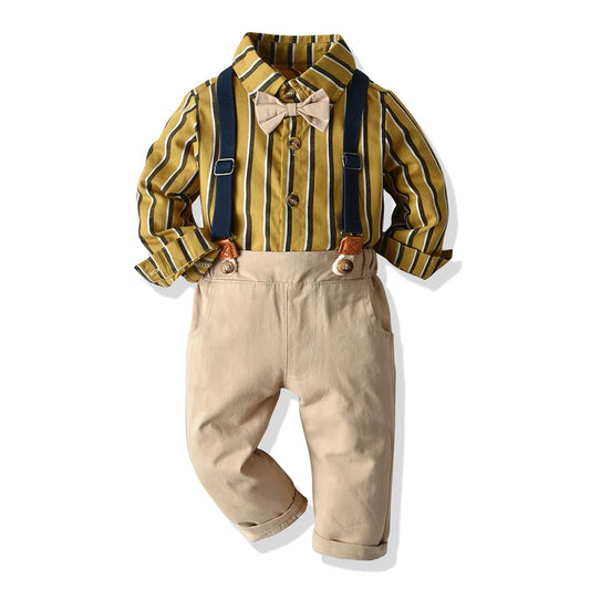 Boys Suits Blazers Clothes Suits For Wedding Formal Party Striped Baby Shirt Suspenders Trousers Kids Boy Outerwear Clothing Set
