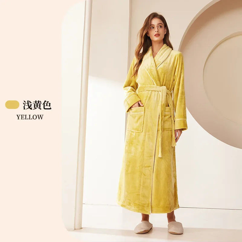 Frauen Große Größe 3Xl Kimono mit Tasche Herbst Winter Neue Bademantel Kleid Lose Homewear Lose Nachtwäsche Verdicken Flanell Loungewear