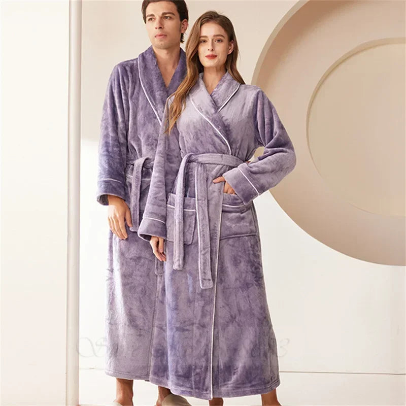 Plus Größe Dicke Flanell Robe Homewear Lose Korallen Fleece Nachtwäsche Männlichen Kimono Bademantel Kleid Herbst Winter Paar Lounge Tragen