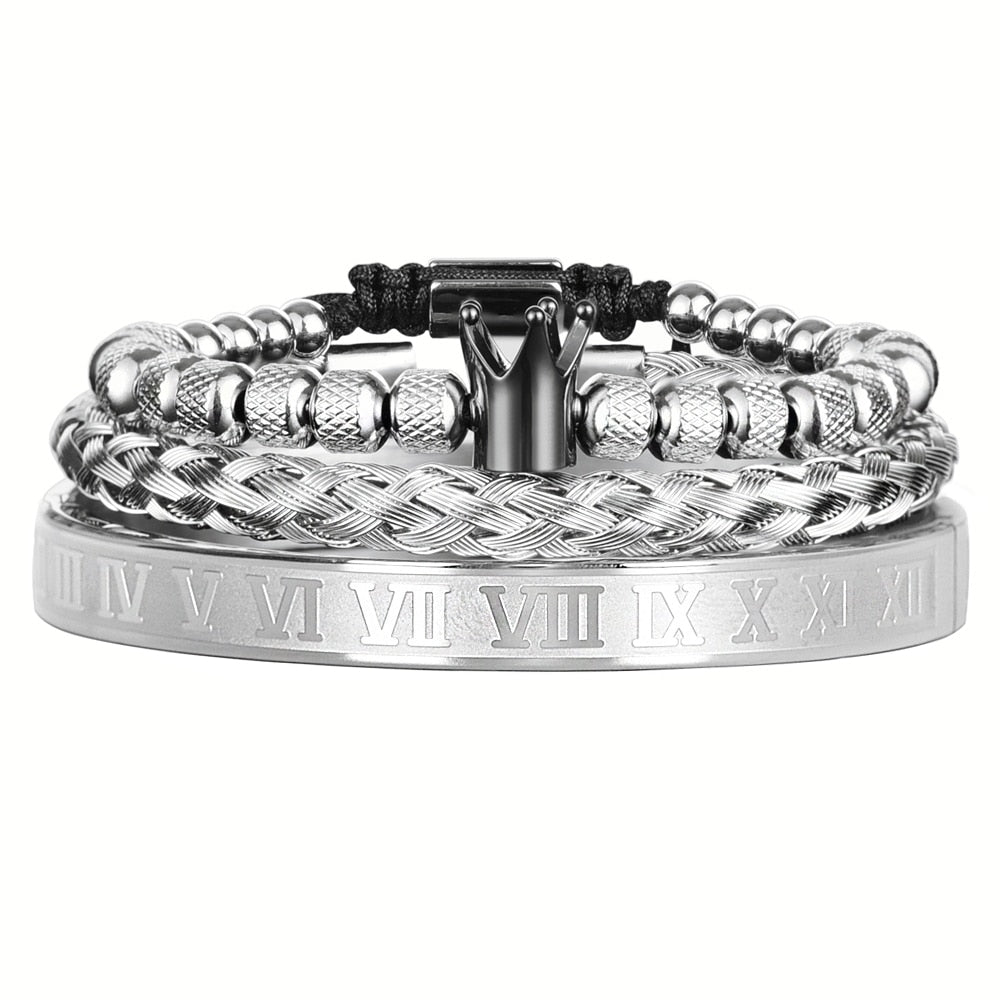 Luxury Enamel Roman  Bracelet Royal Crown Charm Men Stainless Steel Geometry Pulseiras Open Adjustable Bracelets Couple Jewelry