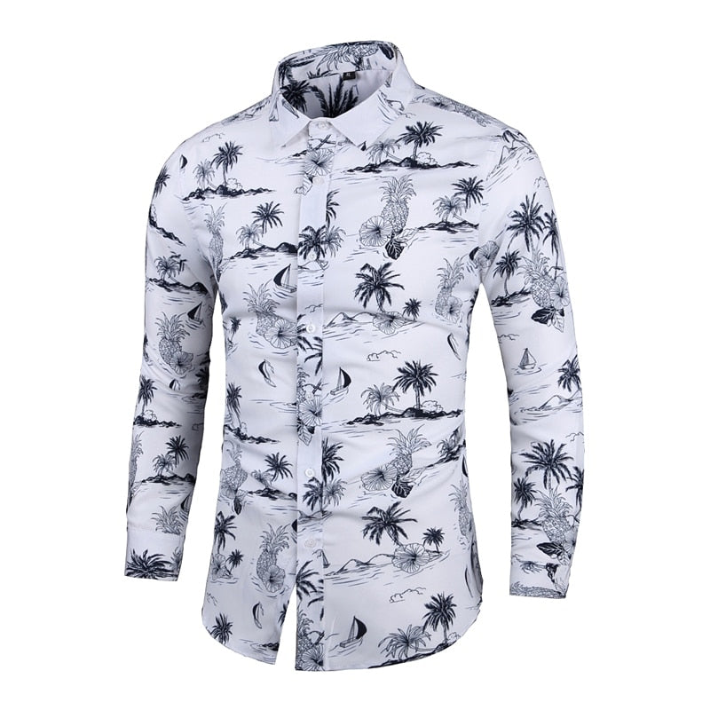 New Fashion Print Shirt Men Long Sleeve Turn Down Collar Casual Shirts Mens Single Breasted Slim Party Holiday Blouse Man 7XL