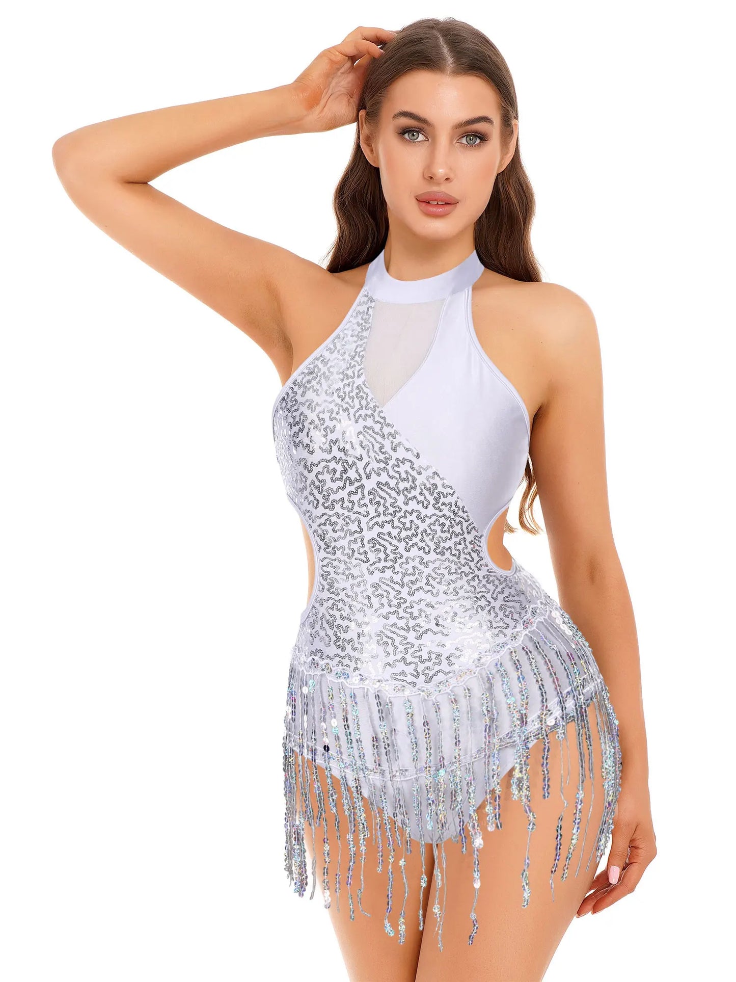 Damen Pailletten Quaste Fransen Flapper Latin Tanz kleid Trikot funkelnde Salsa Rumba Samba Cha-Cha Jazz Gesellschaft stanz Kostüm