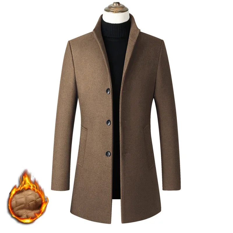 EUR Größe S-XXL Herbst Winter Dicke Warme Stehkragen Woolen Männer Mantel Business Casual Dünne MantelWoolen Jacke männlichen Windjacke