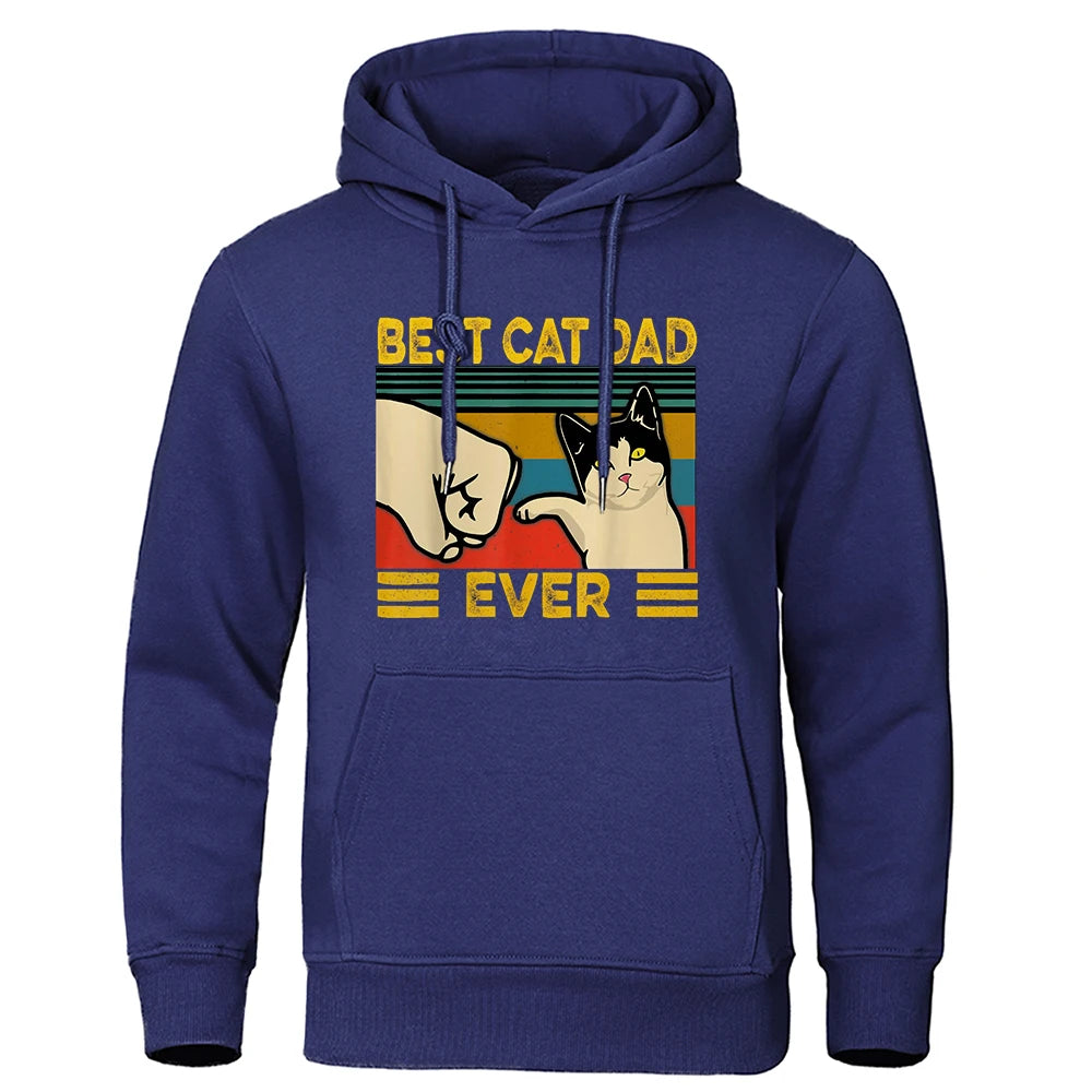 Best Cat Dad Ever Clash Fists With People 
 Print Sweatshirt Mens Hip Hop Hoodie Oversized Loose Sportswears Casual Fleece Hoody
