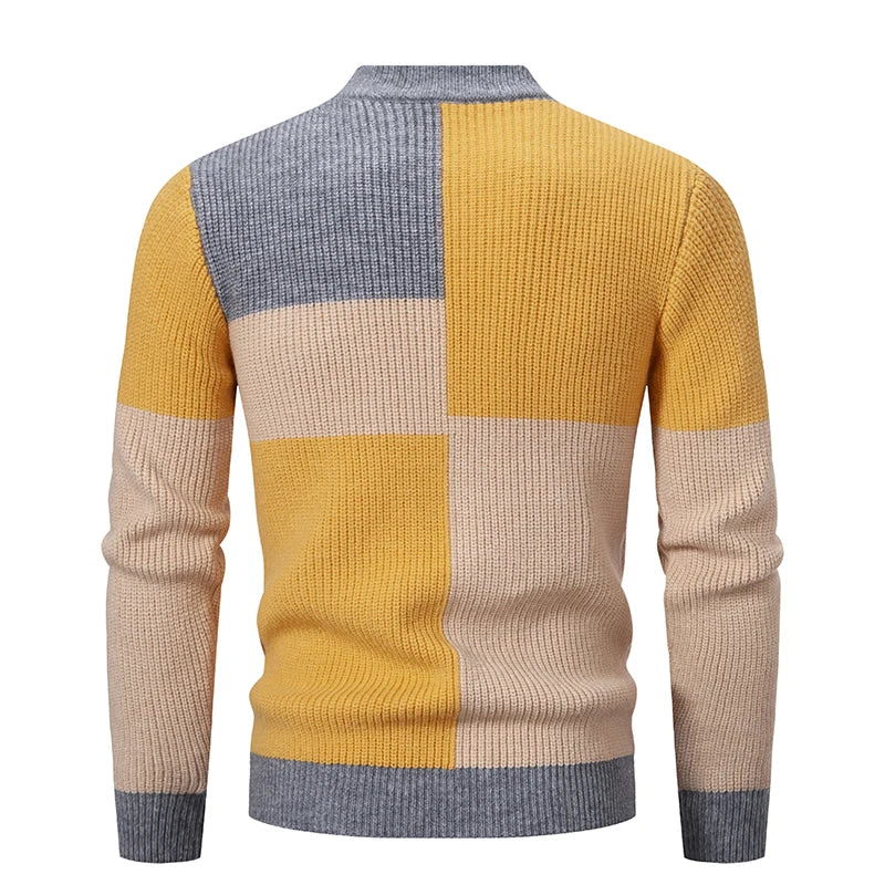 Herren Mock Neck Pullover jugendliche Vitalität Mode Patchwork Strick pullover Männer schlanke lässige Pullover Herbst Winter Strickwaren Mann