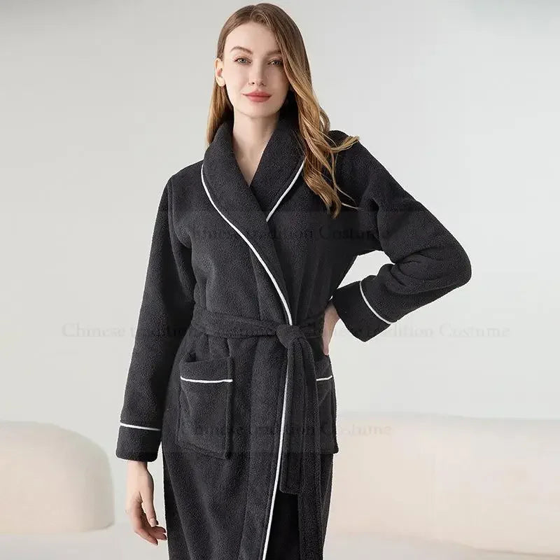 Rosa Bademantel Kleid Verdicken Fleece Kimono Nachtwäsche Männer Lose Nachtwäsche Herbst Winter Neue Hause Kleidung Dusche Peignoir Nachthemd