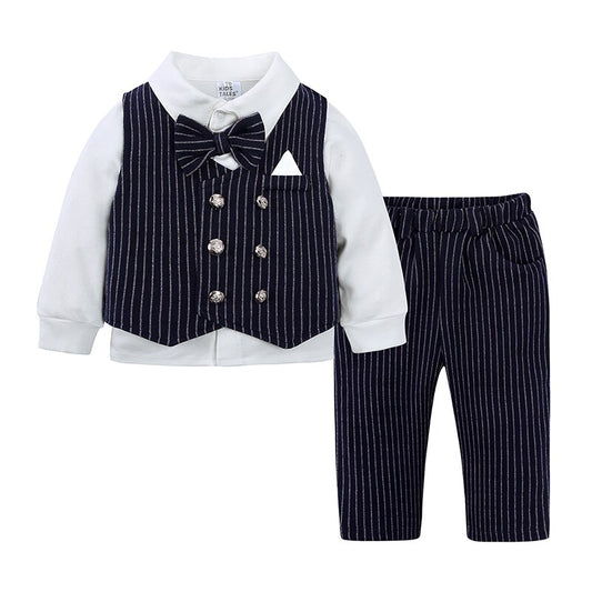 2023 Baby Boys Gentleman Outfits Clothes 3pcs T-shirt+Vest+Pants Costume For Birthday Wedding Party Suit 0-12M Toddler Clothing