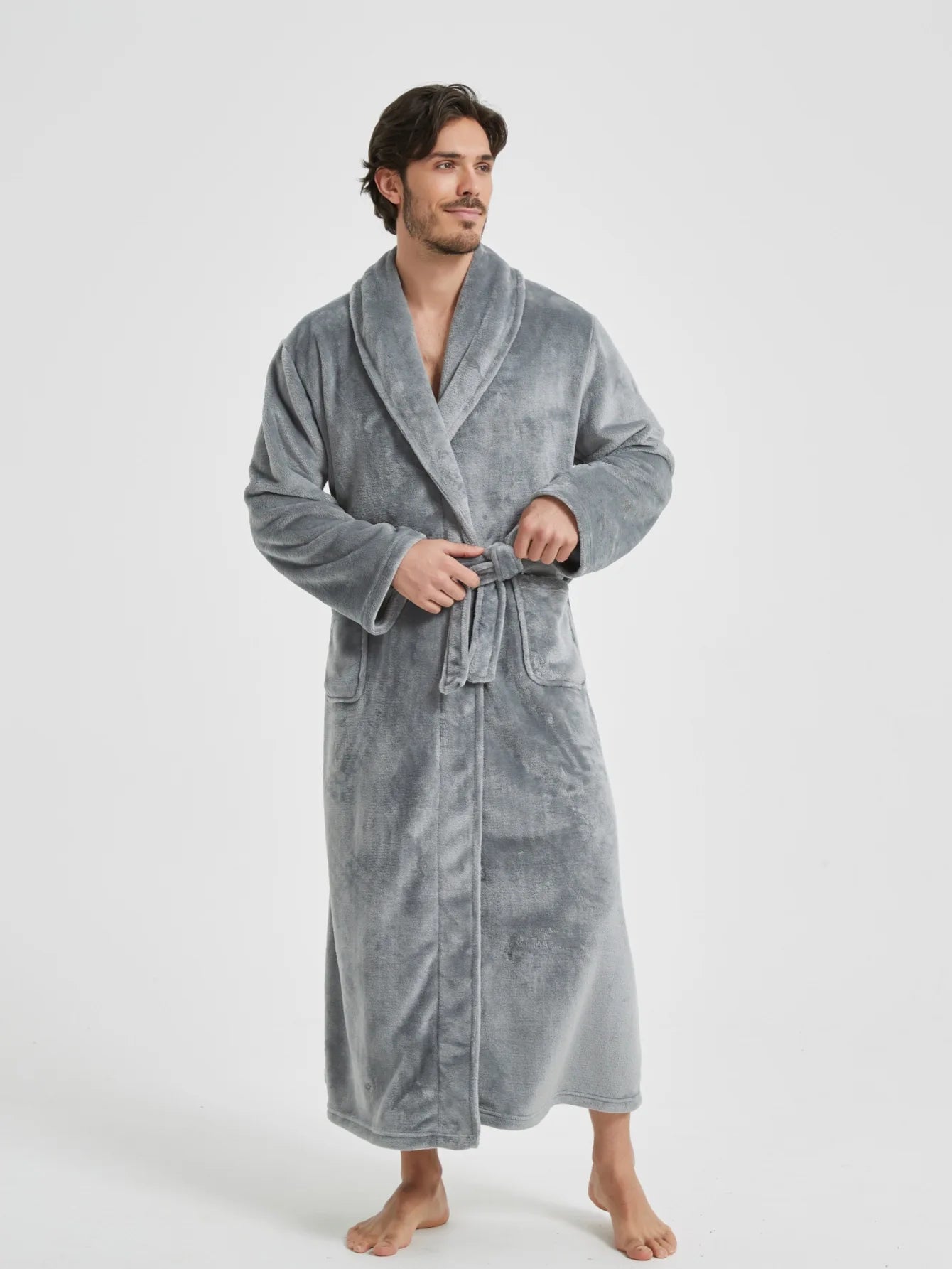 Männer Winter Nachtwäsche warme Flanell Kimono Bademantel Kleid mittellange Nachtwäsche männlich Herbst zu Hause Kleidung Lounge wear verdicken Nachthemd