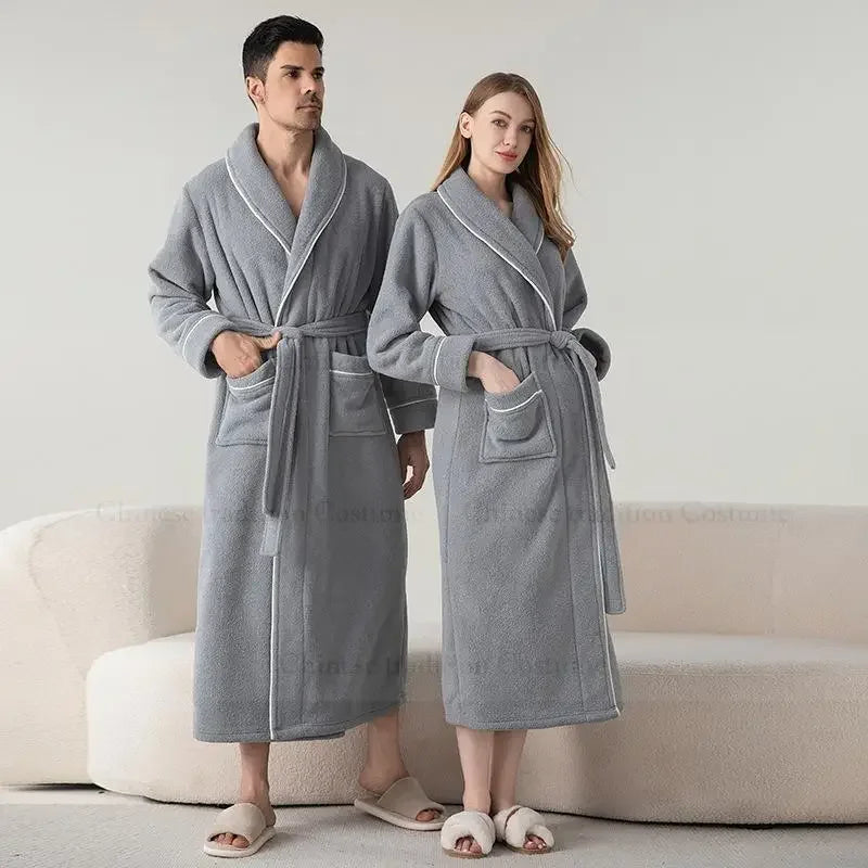 Rosa Bademantel Kleid Verdicken Fleece Kimono Nachtwäsche Männer Lose Nachtwäsche Herbst Winter Neue Hause Kleidung Dusche Peignoir Nachthemd