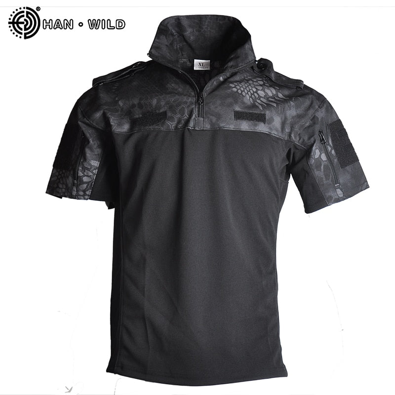 HAN WILD Cycling T-shirt Men Military Tactical Shirt Quick Dry Short Sleeve Camouflage Army Breathable Hiking Trekking Hunting