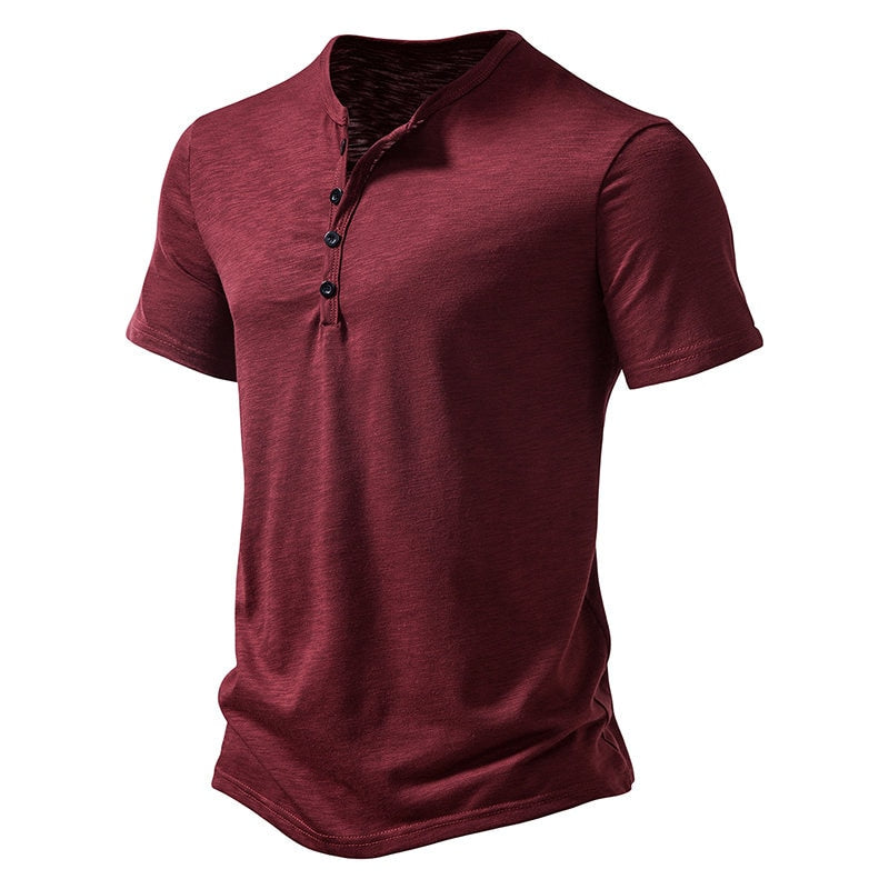 New Summer T Shirt Men Fashion Henley Collar White Tshirt Mens Short Sleeve Casual Slim Tops Tees Solid Color T-shirt for Man