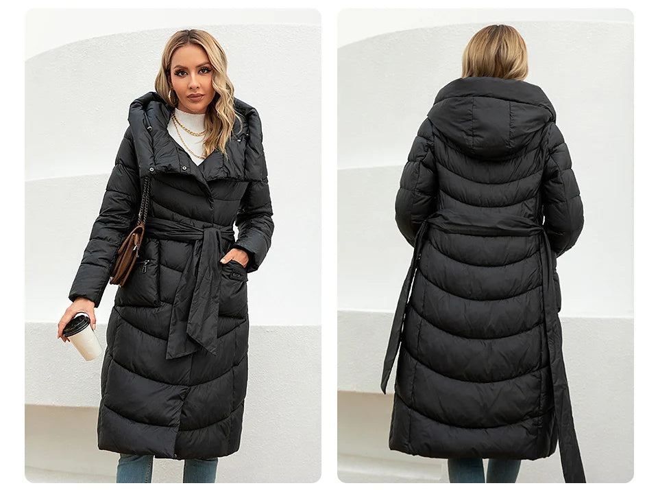 Gasman Mode Parkas Frauen lässig Kapuze Taschen gürtel Frauen Daunen jacke weibliche Mäntel Outwear