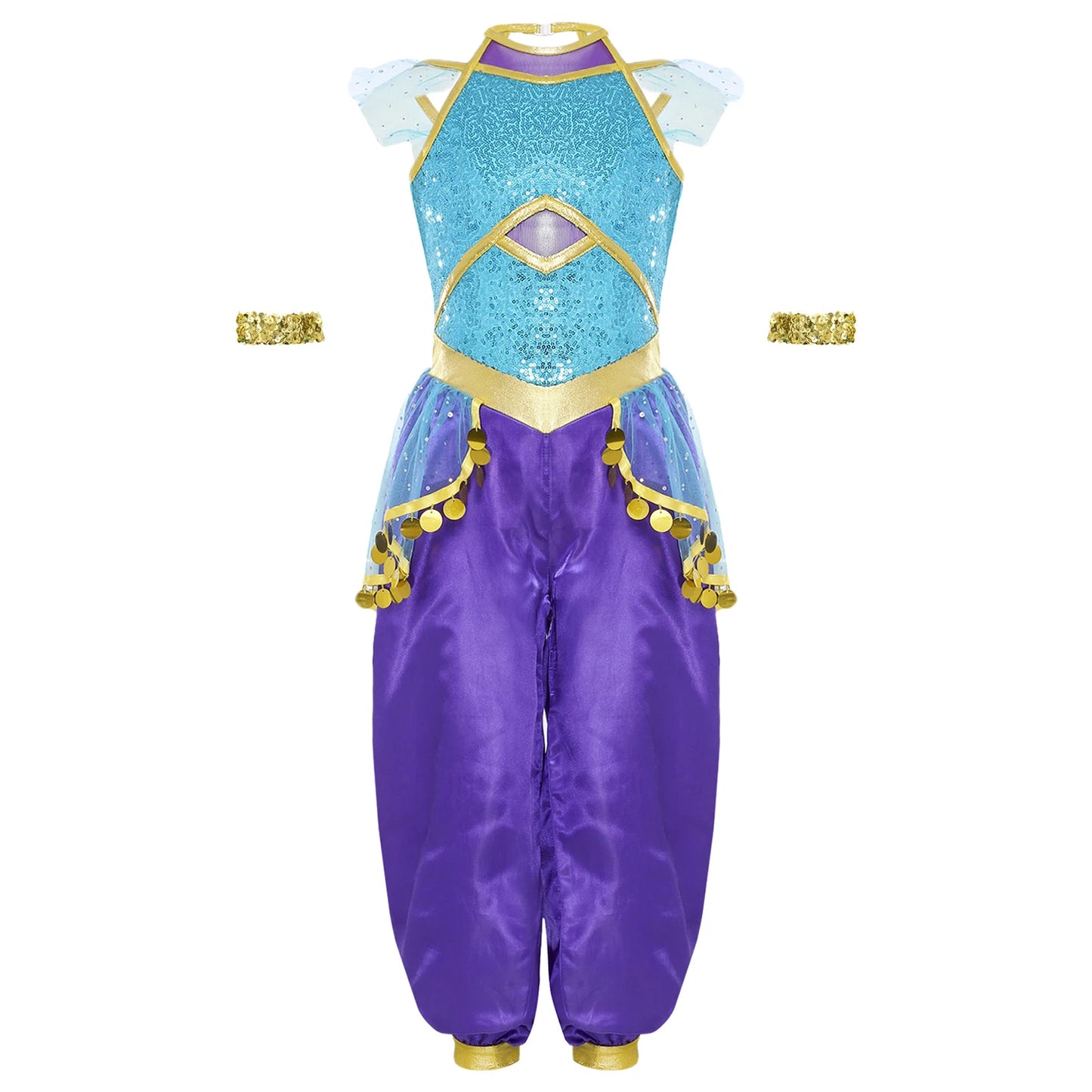 KIds Girls Arabian Princess Costume Indian Bollywood Belly Dance Jumpsuit Halloween Party Fairy Tale Pretend Play Fancy Dress